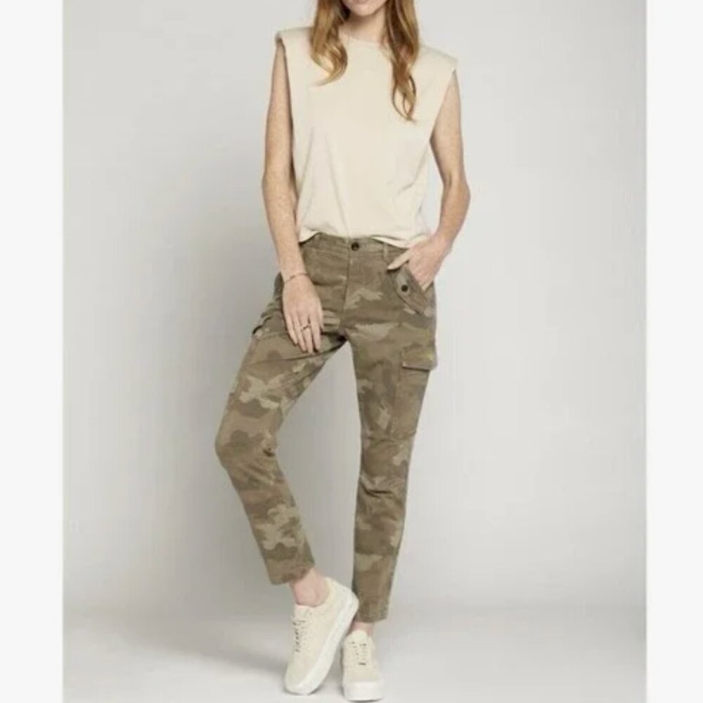 Current Elliott Bayonette Slim Cargo Ankle Pants Women Size 29 Sage Camo
